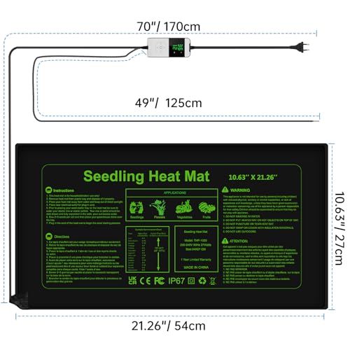 WADEO Heizmatte für Pflanzen, Sämlinge Heizmatte Wärmematte 30 W mit Thermostat 5°C bis 45°C, Gewächshaus Wärmematte Wasserdicht mit Timerfunktion, für Setzlingskeimung Sämling Germination, Terrarium