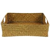 OSALADI Cesta Rectangular Tejida a Mano de Algas Marinas Naturales Cesta de Almacenamiento Grande Bordes Lisos para Hogar y Oficina Color Madera 1 Unidad