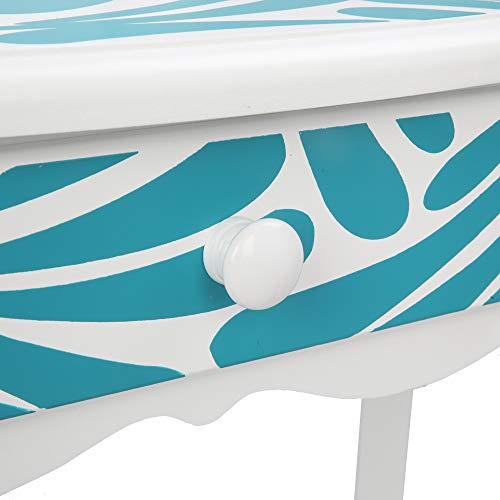 Image of Vanity Set,ShyneeMakeup Dressing Vanity Set Wooden Princess Makeup Table with Cushioned Stool,Drawer,Wooden Legs and Mirror, Make Up Dressing Play Set for Girls (Blue)
