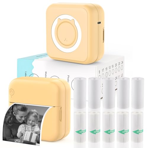 Imprimante thermique iPhone jaune portable dotée de 10 rouleaux adhésifs