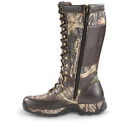 Guide Gear Men’s Leather Waterproof Side-zip Snake Boots, Brown/Mossy Oak Break-Up Country, 14D (Medium)