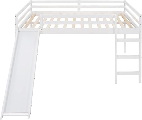 Miniatura 4 de TRIPLE TREE Cama alta de tamaño matrimonial con tobogán cama alta de madera para niños con escalera diseño multifuncional no necesita somier muebles