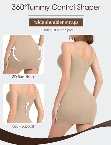 Zeecaro Full Slip Dress for Women Under Dresses Tummy Control Body Shaper Shapewear Slips NUDE MEDIUM — view 3