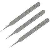 Hakko CHP 4-SA Stainless Steel Non-Magnetic Precision Tweezers with Very Fine Point Tips with Tapered Tines, 4-1/4' Length (3 Pack)