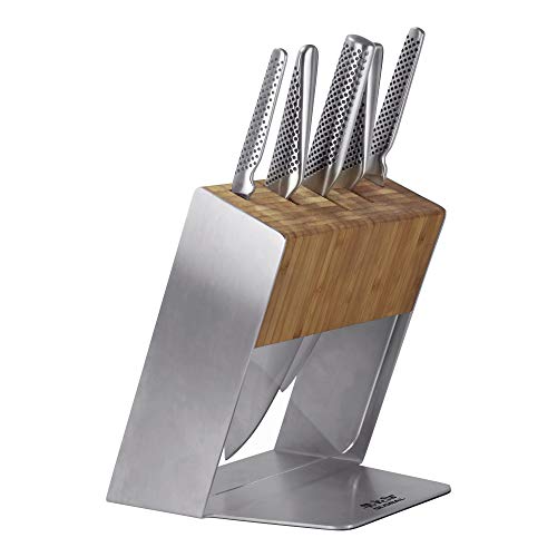 Global Katana 6-Piece Knife Block Set, Made in Japan, Stainless Steel/Bamboo Storage Block Global Katana 6-Piece Knife Block Set, Made in Japan, Stainless Steel/Bamboo Storage Block