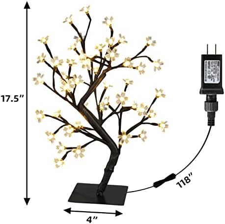 PEIDUO 17.5” Lighted Cherry Blossom Tree 48 Warm White Lights Plug in Adapter Light up Bonsai Tree for Christmas Indoor Home Bedroom Office Living Room Tabletop Tree Night Light Artificial Plants