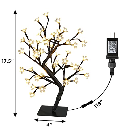 PEIDUO 17.5” Lighted Cherry Blossom Tree 48 Warm White Lights Plug in Adapter Light up Bonsai Tree for Christmas Indoor Home Bedroom Office Living Room Tabletop Tree Night Light Artificial Plants