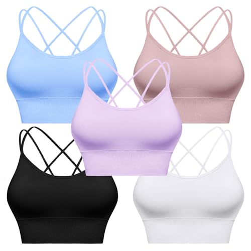 Image of Sykooria 3 Pack Strappy Sports Bra for Women Sexy Crisscross for Yoga Running Athletic Gym Workout Fitness Tank Tops