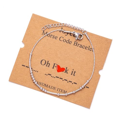 Image of JoycuFF Inspirational Morse Code Bracelets for Women Silver Beads Jewelry Encouragement Mantra Gifts for Her