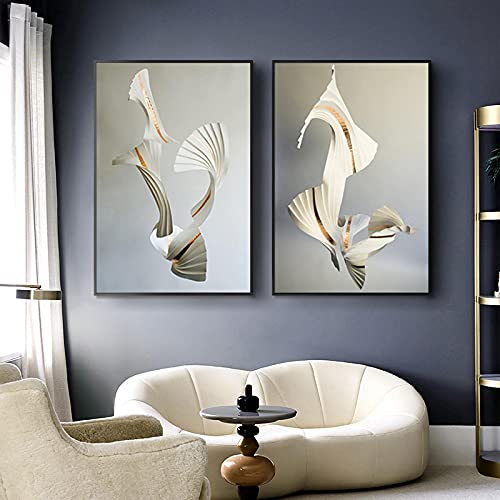 Toile peinture dorée pour un salon chic : duo d'affiches modernes de sculpture blanche 40x60cm