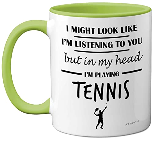 Stuff4 Tennis Gifts for Women Men - in My Head I'm Playing Tennis Mug - Funny Gifts for Players, Lover Presents, 11oz Ceramic Dishwasher Safe Green Premium Mugs Novelty Cup