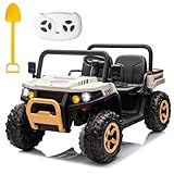POSTACK 24V Ride on Toy, 4x4 Battery Powered Electric Vehicle with Parental Remote Control, 2 Seater Electric Dump Truck for Kids, 4WD Tractor UTV for Kids to Drive w/Bluetooth, Music, White