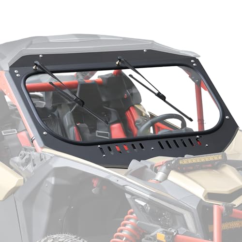 SKYJDM Glass Windshield Compatible with Can-Am Maverick X3 20172025 DOT Approved 8MM Laminated Safety Glass Scratch-Resistant Clarity with Dual Manual Wipers & Adjustable Sliding Vents