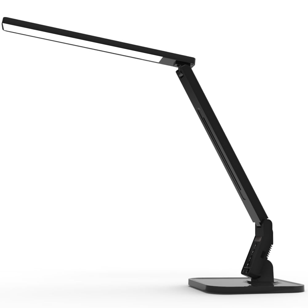 MAGIC LEAVES Schreibtischlampe, dimmbares LED-Leselicht mit einstellbarer Beleuchtung, 5 Helligkeitsstufen, 4 Lichtfarben und USB-Ladeanschluss, Tischlampe (Klavierschwarz)