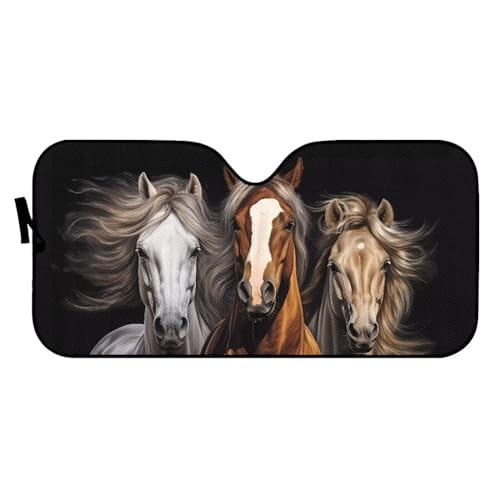 FOR U DESIGNS Windshield Sun Shade for Car Front Window Accessories Block UV Reflect Heat to Keep Your Car SUV Truck Cool Universal Auto Sun Visor Horse Print