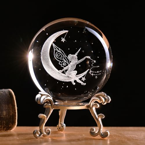 IFOLAINA Boule de cristal fée de la lune en 3D Presse-papier en verre en forme de sphère...