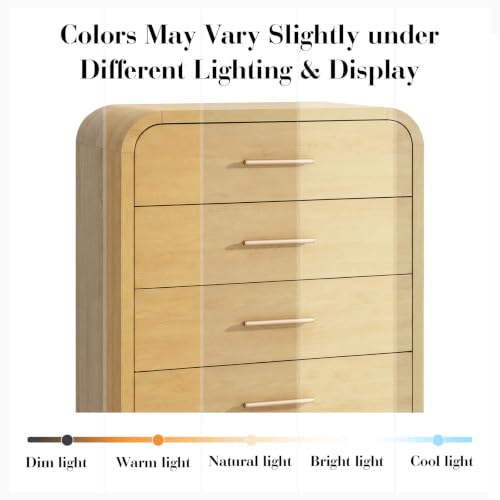 Image of Curved Drawer Dresser for Bedroom with 5 Drawers, 31'' Wide Chest of Drawer