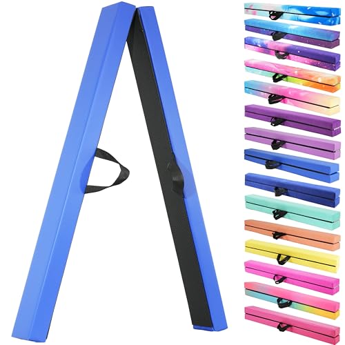 FC FUNCHEER 8FT Folding Balance Beam -Gymnastics Beam -Wood core Floor Beam - Anti-Slip Bottom -Faux Suede Cover -Stainless Hinge and Carrying Bag for Kids Training at Home (Suede, Blue)