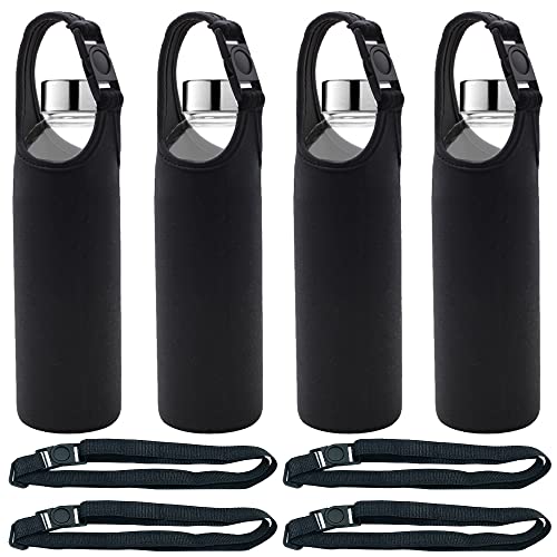 DanziX Paquete de 4 portabotellas de agua, funda de neopreno para botellas de agua con 4 correas para el hombro, apto para todas las botellas de agua deportivas de 16 a 20 onzas, color negro Cover