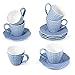 suntun Juegos de Cafe de Porcelana 12 piezas, con 175ml Juegos de Tazas de Café y 5,6" Platillos, Diseño Clásico en Relieve Servicios de Cafe, Vintage Azul Vajillas Completas para 6 Personas