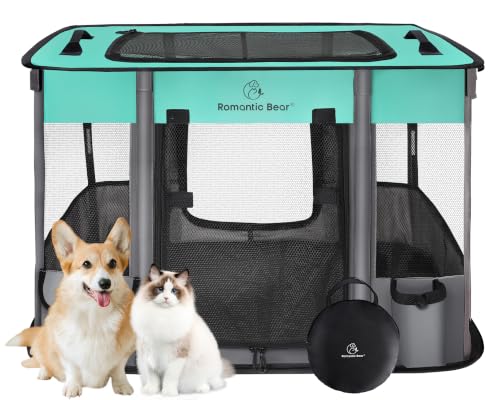 Dog Playpen Pet Playpen Foldable Dog Cat Playpens Portable Exercise Kennel Tent Crate Water-Resistant Breathable Shade Cover Indoor Outdoor Travel Camping Use for Small Animals with Carrying Case(M)