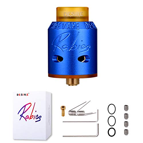 Wolfteeth 510 RDA Clone Rabies 24mm, Dripping Atomizador Dual Coil, Agujero de aire ajustable, Sin Nicotina Ni Tabaco, Azul 123803 Cover