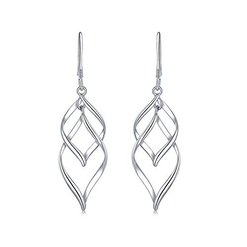 Silver Dangle Earrings for Women White Gold Plated Infinity Twist Hoop Earrings Birthday Gifts for Her