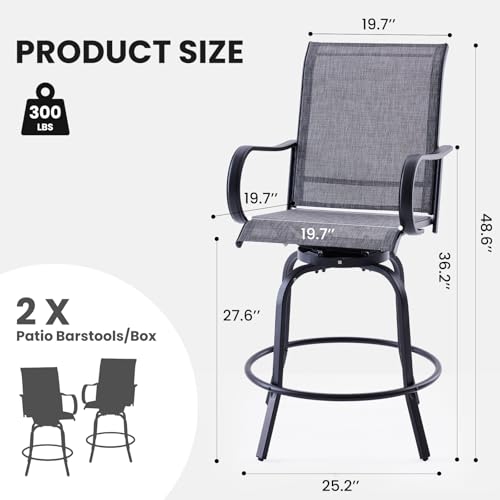 Image of Soohow Swivel Patio Bar Stools Set of 8, Textilene Bar Height Chairs Grey | 360 Swivel Tall Bar Height Chairs, Quick-drying Fabric, with Leveling Feet, Weather-resistant, for Balcony, Poolside, Yard