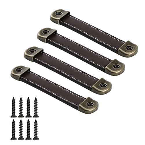 レトロ引き出しハンドル、4個ヴィンテージレザーハンドル家具キッチン引き出しプルキャビネットドアハンドルレトロハンドメイドレザーハンドル160mm(Dark Brown,96mm)