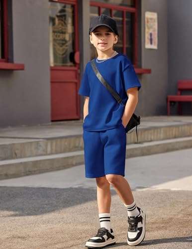 Image of Arshiner Boys Drop Shoulder T-Shirt & Drawstring Waist Shorts Summer Casual Outfits (5-12 Years)