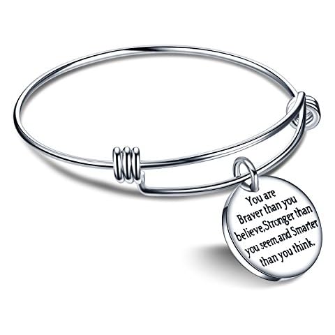 lauhonmin You are Braver Stronger Smarter than you think Inspirational Bracelet Expandable Bangle Gift for Women Men (Base Color Stainless Steel) Cover