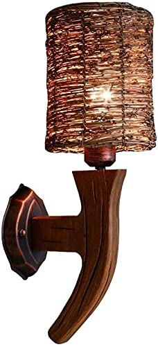 Lámpara de pared de ratán FEDIMA con soporte de madera noble y diseño artesanal