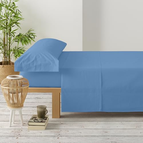 Degrees home - Premium - Juego de sabanas 150 x 190-3 Piezas -1 Sabana, 1 Bajeras Ajustables y 1 Fundas de Almohadas de 150x45 - Microfibra cepillada (Cama 150 - Azul)