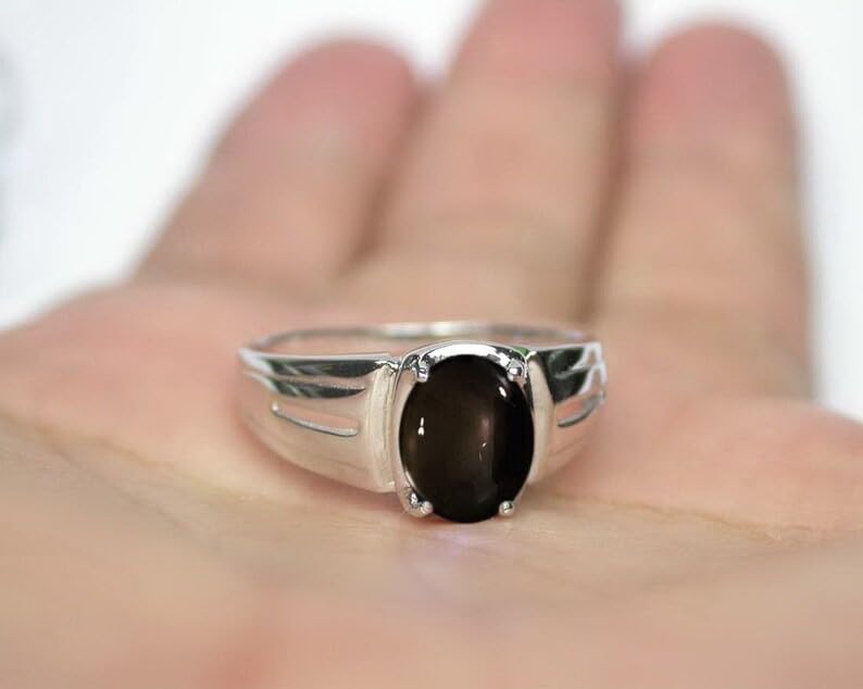 Black Star Sapphire Gemstone Ring In 925 Sterling Silver For Men's Rings Classic Design 7X9MM Oval Cut Ring | Sizes 4 to 16 US2