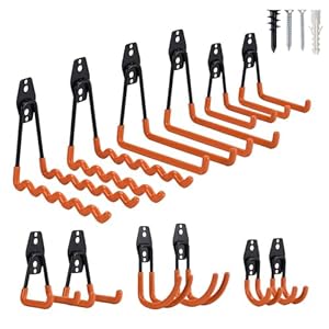 HOME MASTER HARDWARE 12 Pack Garage Hooks Heavy Duty,Garage Storage Hooks,Hanger Anti-Slip Wall Mount Utility Double Hooks Garage Organizer Tool Storage for Garden Tools,Ladders,Bike and Bulky Items