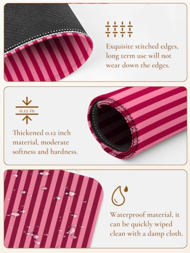 Image of Square Cute Striped Mouse Pad with Stitched Edge, Premium Waterproof Cloth Aesthetic Small Stripe Mouse Mat, Non-Slip Rubber Base Funny Mousepad Desk Accessories,Striped Wine Red