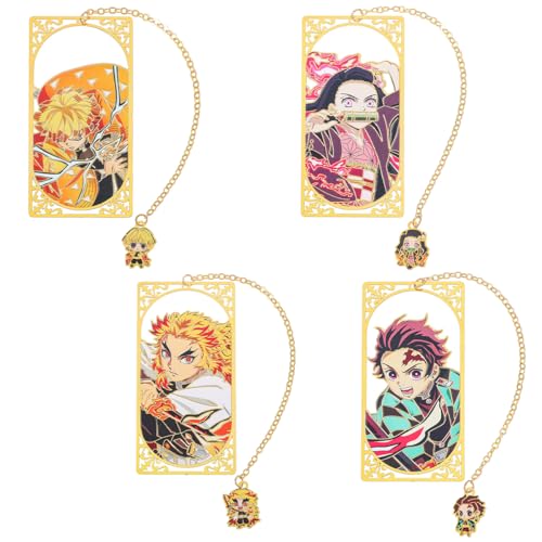 Image of Demon Slayer Anime Bookmarks Set 4pcs Collection, Durable Metal Bookmark Featuring Tanjiro Nezuko Zenitsu Rengoku Characters, Ideal Manga Lovers Gift for Readers Students Collectors
