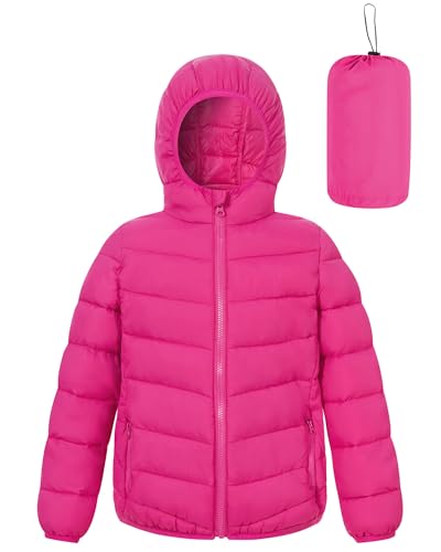 Fanient Mädchen Jacken Wintermäntel Rosenrot Kapuzenjacke Kinder Reißverschluss Winter Mäntel mit Taschen 8-9 Jahre