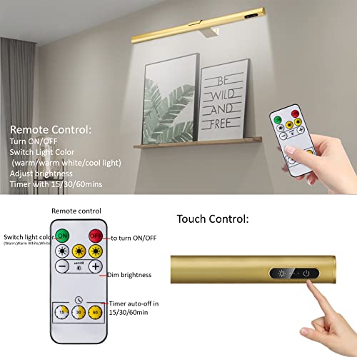 Image of Wireless Picture Light Battery Operated,19.7 inch Rechargeable Painting Light with Remote Control, Metal Art Display Lamp,3 Modes,Dimmable Dartboard Light with Timer for Dartboard Gallery