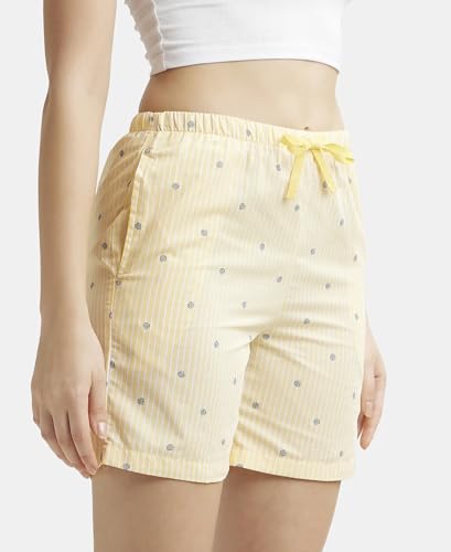 Image of Jockey RX15 Women Super Combed Cotton Yarn Dyed Woven Relaxed Fit Striped Shorts with Side Pockets (Colors & Prints May Vary)