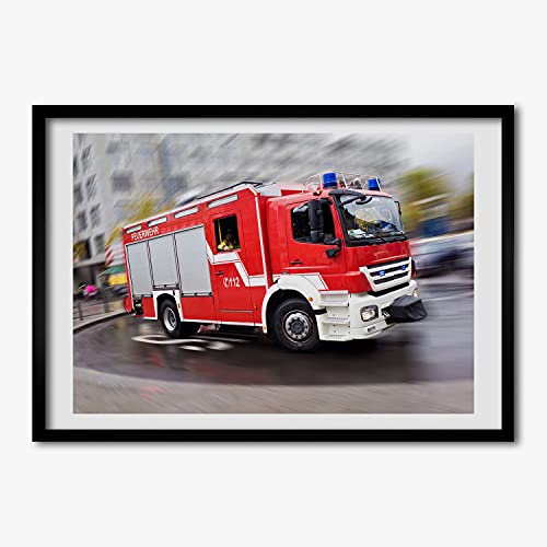 Cadre en bois 70x50 cm Tulup et affiche peinture décorative moderne de pompe à incendie