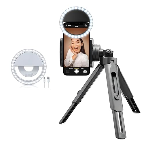 Image of Beginner Creator Kit | Mini Tripod Stand with 5-Level Height Adjustment + Rechargeable Selfie Ring Light | Best Budget Setup for Reels, YouTube Shorts & Video Recording (Basic Kit)
