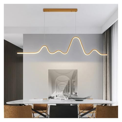 Lustre design doré suspendu 125cm en blanc froid, l'élégance épurée pour les intérieurs de créateur