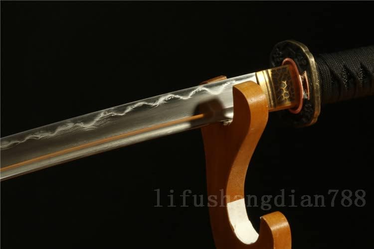 Damascus Folded Steel Clay Tempered Handmade Japanese Samurai Katana Sword Real Leather Rope