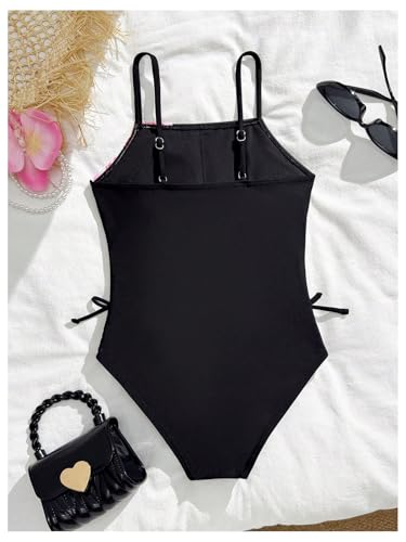 Image of Milumia Girl's Floral One Piece Swimsuit Bow Tie Side Spaghetti Strap Bathing Suit