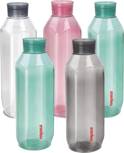 Image of Nayasa Space Plastic Water Bottle 1150 ml | Set of 5 | BPA-Free Fridge Bottle for Home, Office, School, Gym | Leak-Proof & Durable | Multicolor