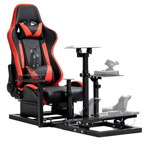 Gazzyt Flight Racing Simulator Cockpit Stand With Red Seat Fit For Logitech G29 G920 G923 X52 X56 Thrustmaster Hotas Race Car Seat Without Steering Wheel cover