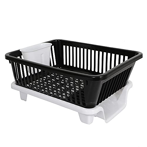 Cutting EDGE 3-in-1 Unbreakable Dish Drying Rack with Removable Drainer Tray & Spoon Holder, Heavy-Duty Kitchen Organizer Basket (Black & White)
