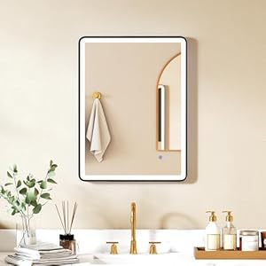 HOMCOM LED-Badezimmerspiegel mit Beleuchtung, 80 x 60 cm, 3 Farbtemperaturen, LED-Spiegel mit Anti-Beschlag, Memory-Funktion, horizontal oder vertikal, dimmbarer Schminkspiegel mit schwarzem Rahmen