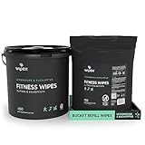 Wipex Gym Wipes for Equipment Bundle – Get 800 Wipes with (1) Lemongrass & Eucalyptus Bucket & (1) Refill Roll, Plant-Based Fitness Equipment Wipes, Clean Surfaces & Mats, 400 Count (Pack of 2)